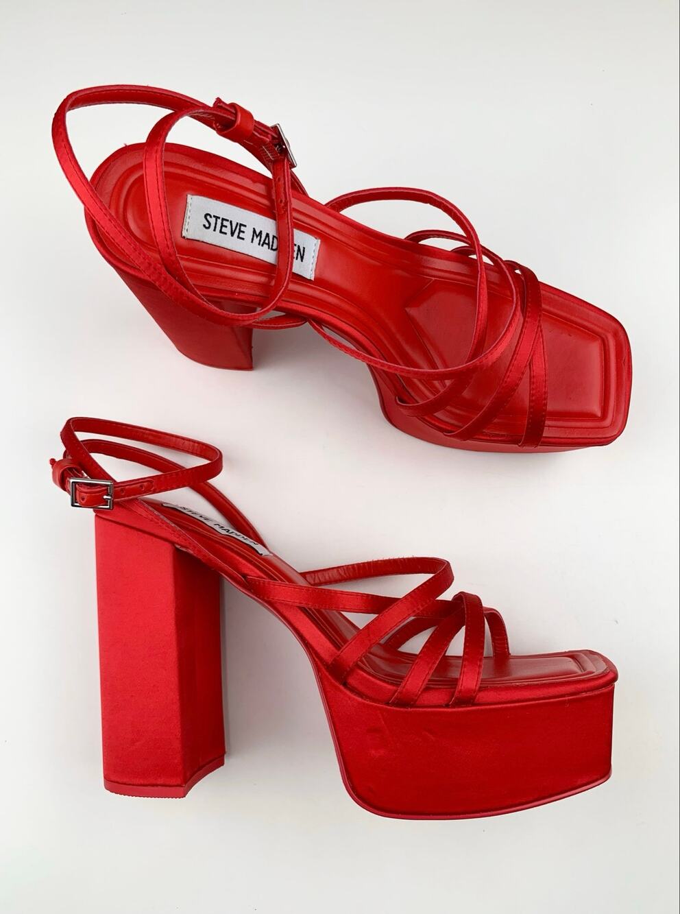 Steve Madden Gutsy Platform Sandals Pumps Red Strappy High Heels Women's 8.5 Y2K